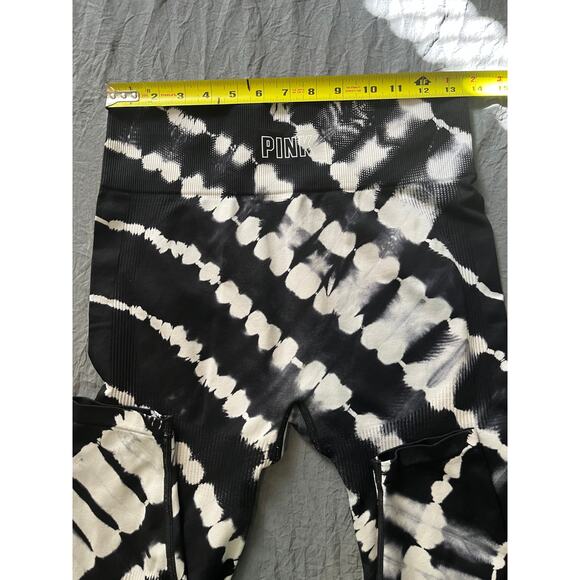 Victoria’s Secret PINK Tie Dye Leggings Black White High Waist Pants Size Large - Picture 6 of 6